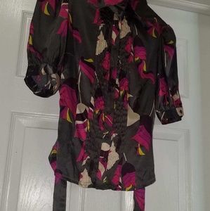 Bebe Tie Waist 3/4 length Blouse